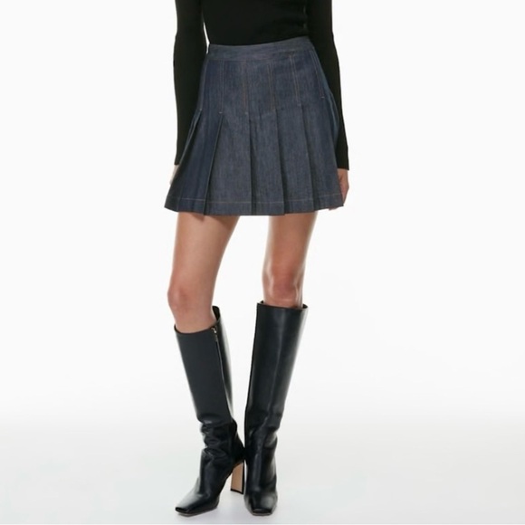 Babaton Dresses & Skirts - Aritzia Babaton perspective pleated denim skirt size 0
80% cotton 
20% Lyocell